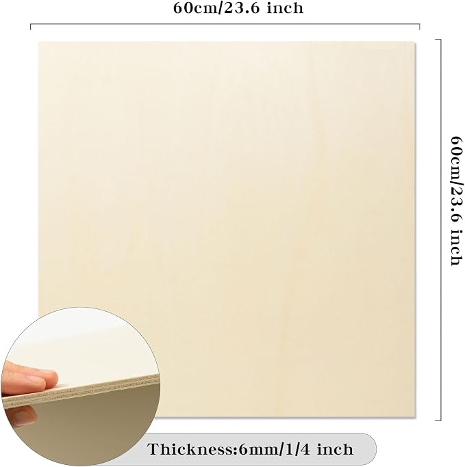 3 Pack 24 x 24 x 1/4 Inch-6mm Thick Basswood Sheets - Image 2