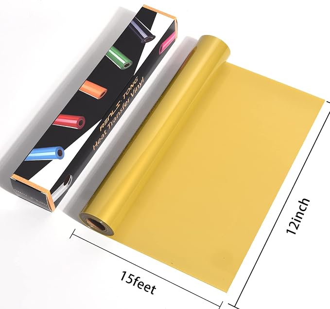 RENLITONG Gold Iron on Vinyl 12Inch by 15ft Roll HTV - Image 2
