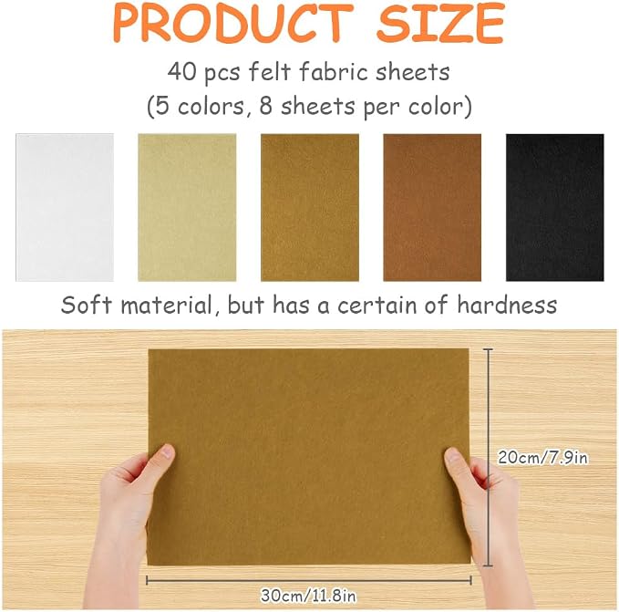 Ainiv 40pcs 8×12 inches Coloured Felt Fabric Sheets, Fabrics DIY Craftwork - Image 3