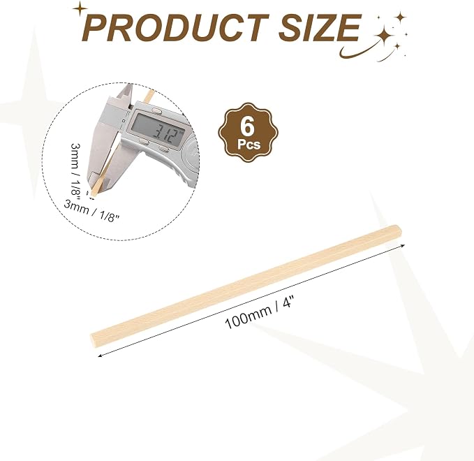 MECCANIXITY 6Pcs Basswood Sticks, 1/8" x 1/8" x 4" Square Wooden Dowel Rods - Image 2