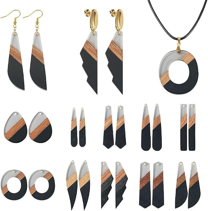FASHEWELRY 20Pcs Resin Wood Earring Charms 3 Tone Wooden Earring Blanks - Image 6