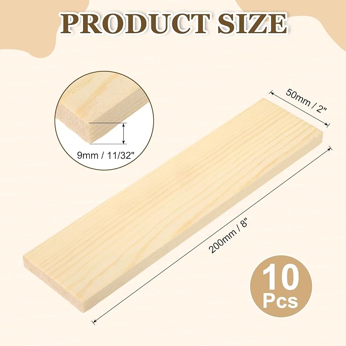 MECCANIXITY 10Pcs Wood Strips Slats, 11/32" x 2" x 8" Thin Wood Sticks Flat - Image 2