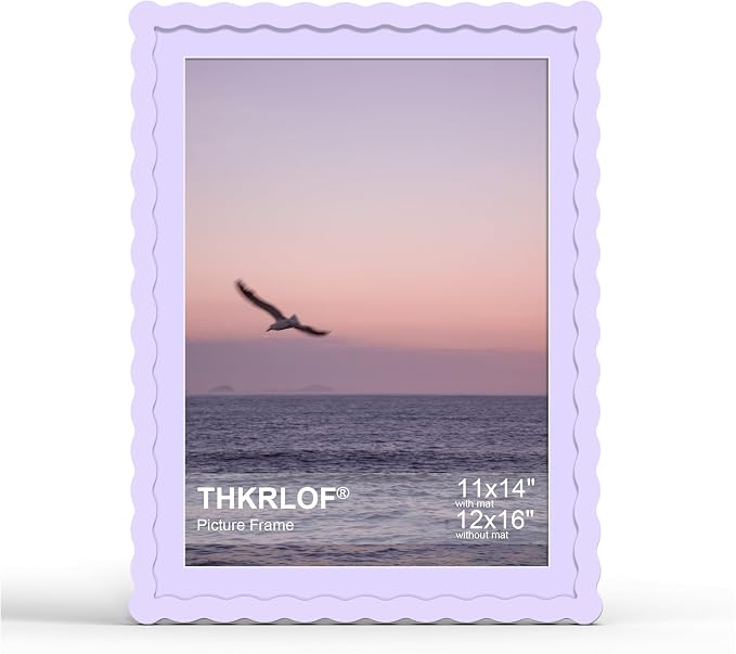 12x16 Picture Frame with Mat for 11x14, Wavy Edge Wooden Real Glass Photo Frame by THKRLOF