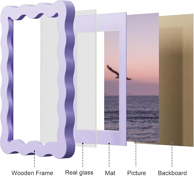 4x6 Picture Frame with Mat for 3.5x5, Wavy Edge Wooden Real Glass Photo Frame - Image 5