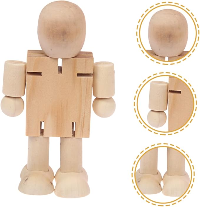 EXCEART Wooden Doll Desktop Ornament Unfinished Blank Figurine 2.75X6.88X4.33In - Image 9