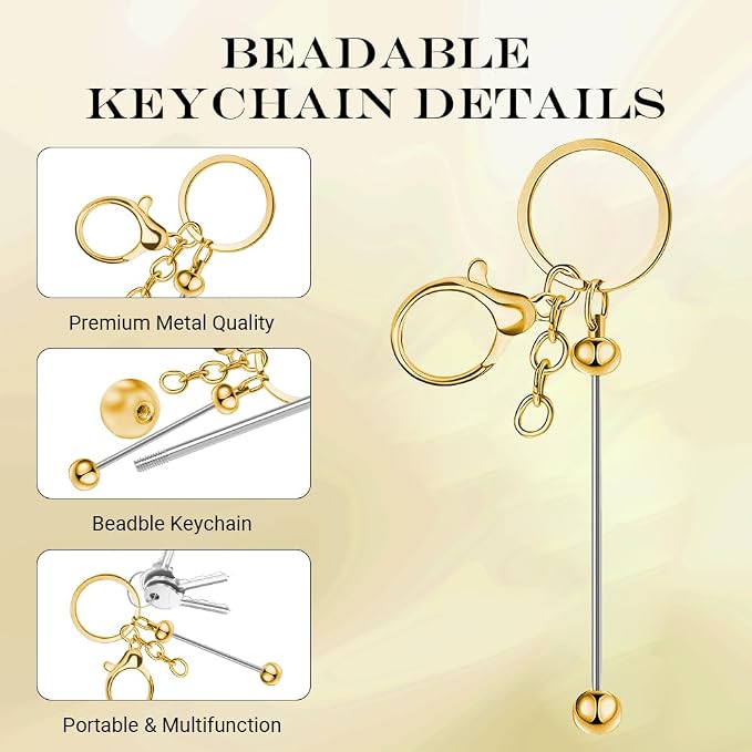 6Pcs Beadable Keychain Bars Blanks Bead Keychain Bar Metal Beaded Keychains - Image 3