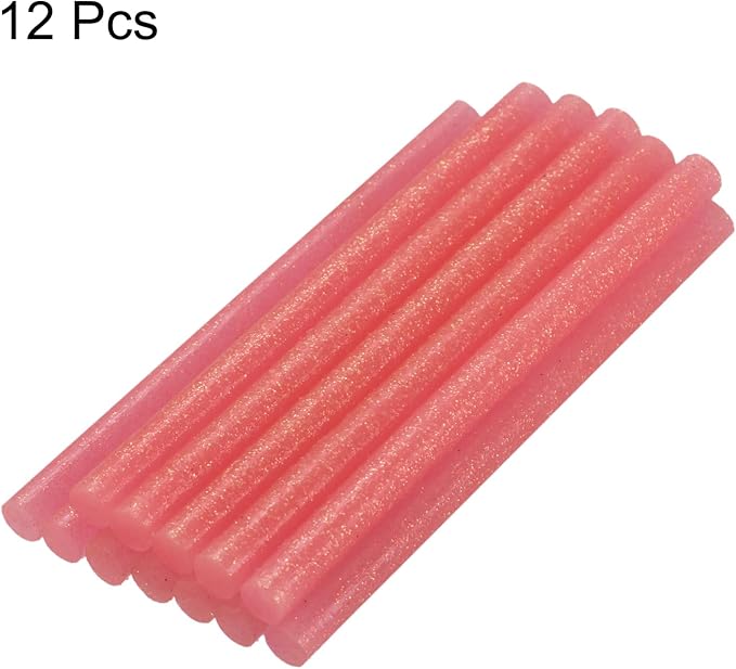 uxcell Mini Hot Glue Sticks for Glue Gun 7mm x 100mm Glitter Light Red 12pcs - Image 3