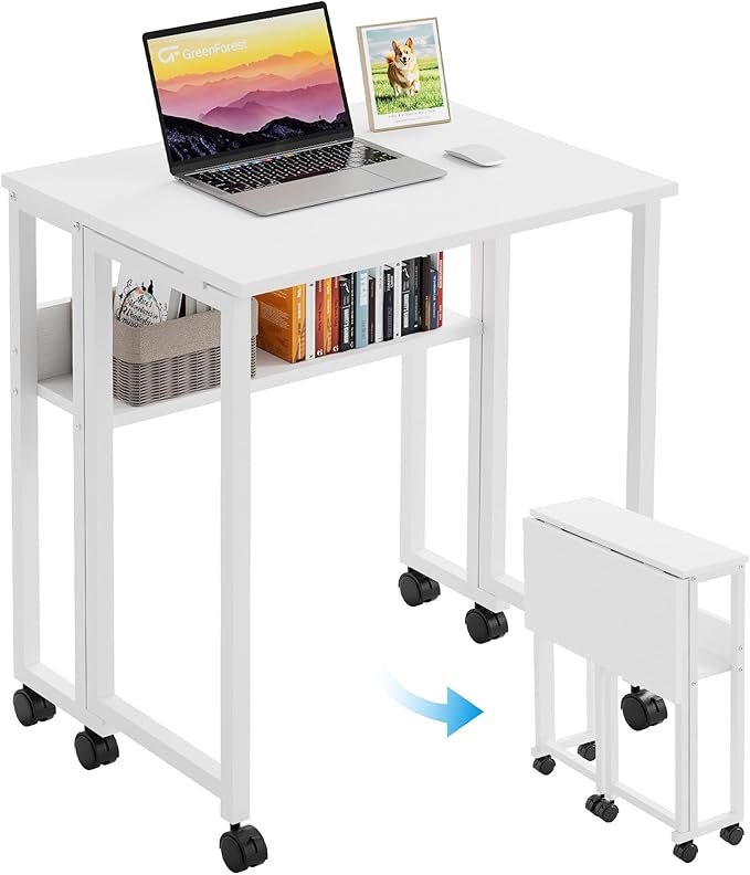 GreenForest Folding Desk with Wheels, 31.5" Rolling Table by GreenForest