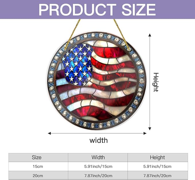 Stained Glass American Flag, Hand-Painted Star Motifs, Vintage Patriotic Wall - Image 2