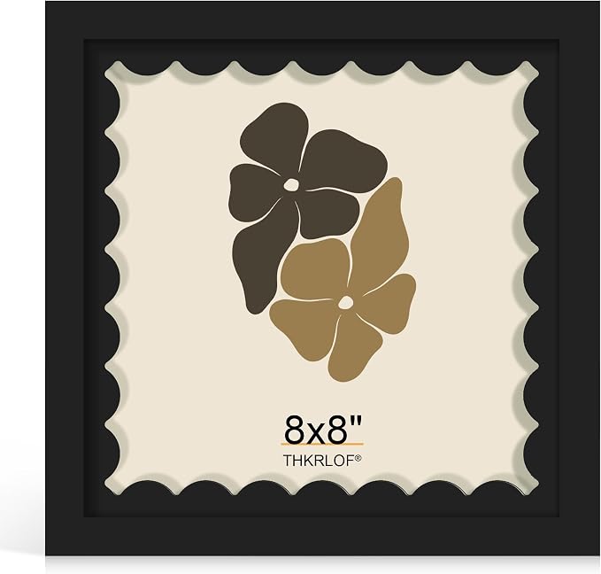 8x8 Picture Frame with Wavy Mat, Wooden Real Glass 8 x 8 Photo Frame by THKRLOF