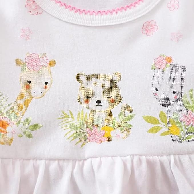 Cute Giraffe + Zebra With Floral Print Long Sleeve Baby Girl Clothes White Jumpsuit For Baby One-Piece Romper