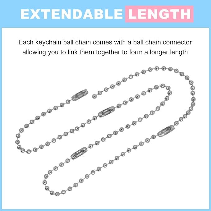 200 pcs Bead Ball Chains, 4 Inch Keychain Rings, - Image 4