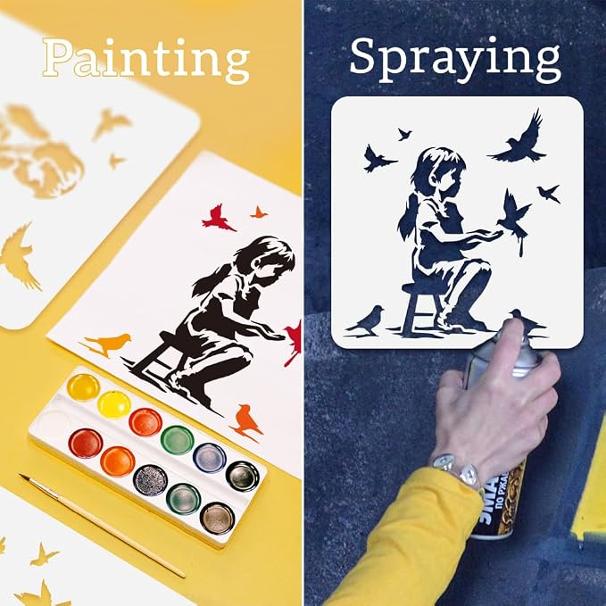 4Pcs Banksy Graffiti Stencils for Painting, Reusable Banksy Girl Boy Stencil - Image 3