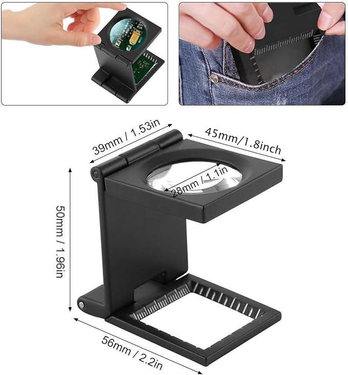 Three- Folding Magnifier with Scale 10X Magnifiation Optical Lens 28mm Three - Image 2