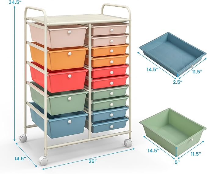 Giantex 15 Drawers Rolling Cart, Classroom Organizers, Storage Cart - Image 3