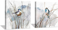 Abstract Picture Bird Wall Art: Animal Birds on Reed Watercolor Artwork Prints by HardyGallery