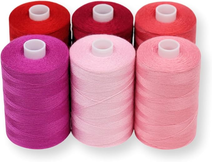 BlesSew Sewing Thread in Red & Pink Color Tones – 6 Spools of Polyester Thread by BlesSew