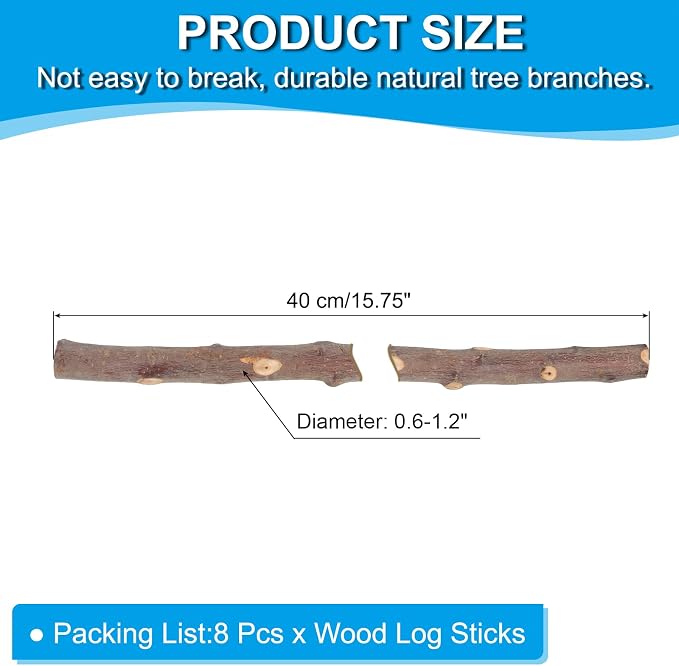PATIKIL 8 Pcs / 40cm Wood Log Sticks, 0.6-1.2inch in Diameter Natural Driftwood - Image 2