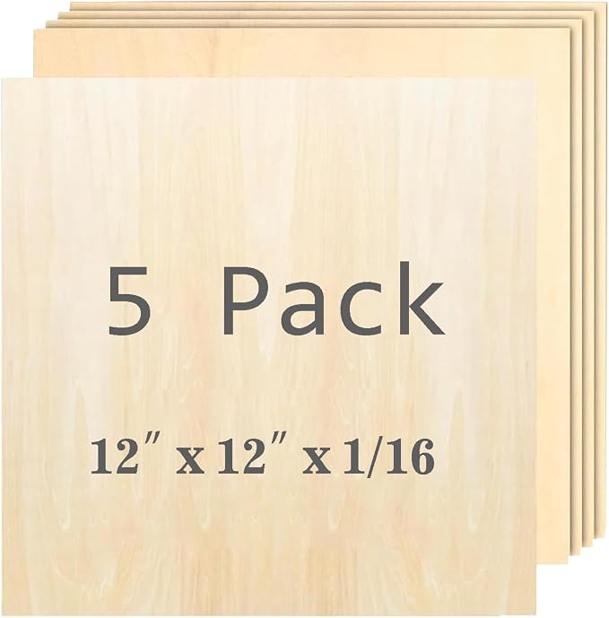 Cassny Unfinished Wood Pieces, 5 Pack Basswood Sheets12 x12 x 1/16, Basswood by Unknown