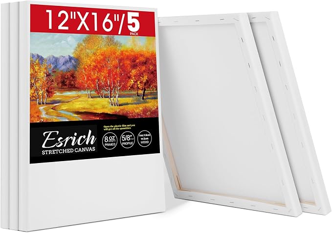 ESRICH 12x16 Stretched Canvas for Painting, 5 Pack Blank Canvases for Painting by ESRICH