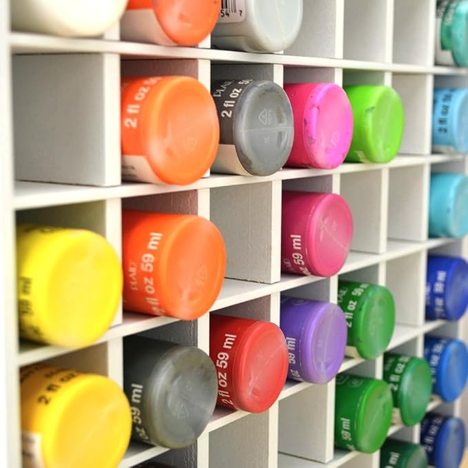 GRETJOB 64 Grids Paint Organizer, Wall Mountable Craft Paint Storage Rack - Image 6