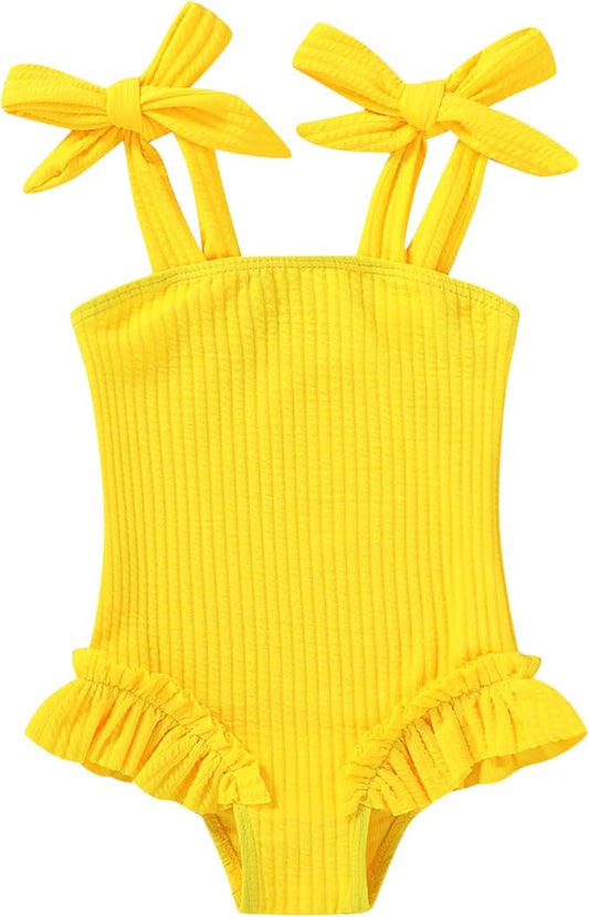 Happy Town Toddler Swimsuit Girl Solid Color Stripe One-Piece Baby Bathing Suits