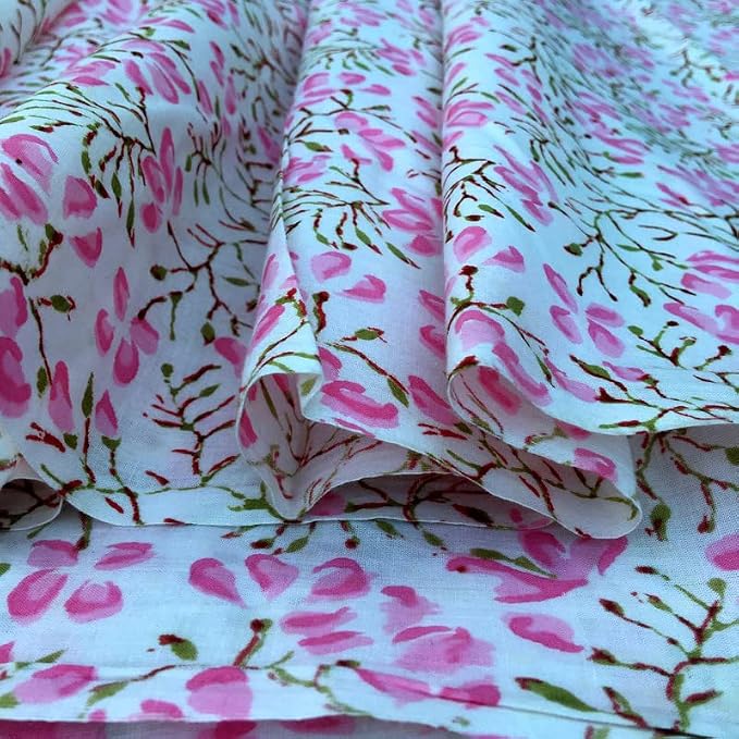 E-Tailor® Indian Ethnic 100% Cotton Voile Running Hand Block Print Natural - Image 4