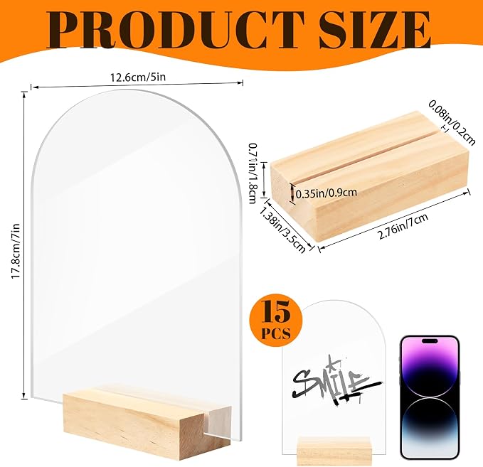 Bercoor 15 Pack 5x7 Inch Blank Clear Arch Acrylic Sign - Image 2