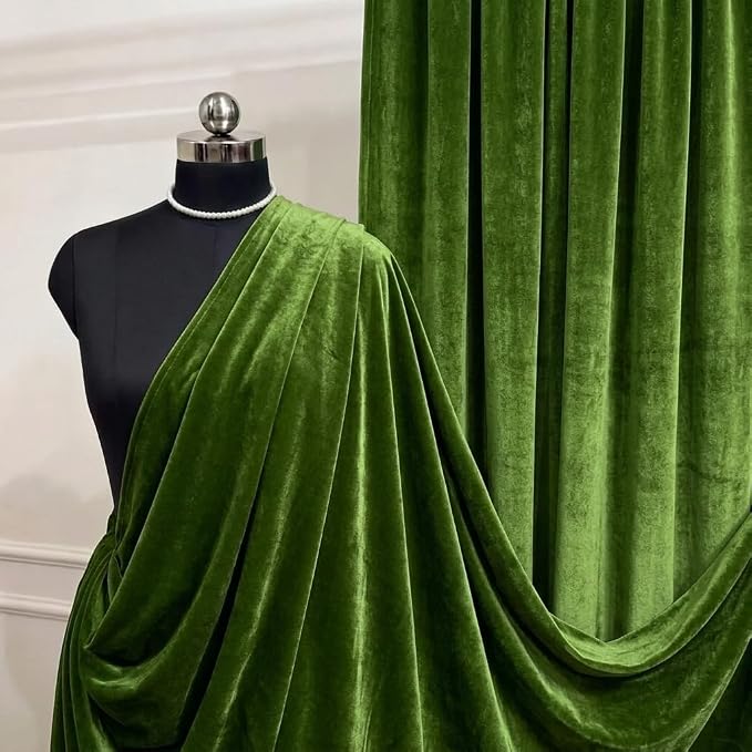 Moss Green Royal Velvet Fabric by The Yard, Wedding Decor, Fashion & Crafts I by VALENTINATEXTILEINC