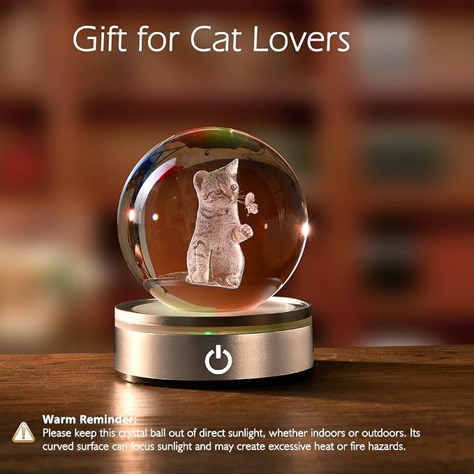 IFOLAINA Cat Lovers Gifts for Women Decorative Cat Glass Sphere Night Light | - Image 7