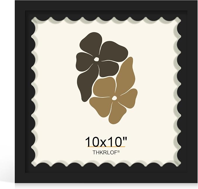 10x10 Picture Frame with Wavy Mat, Wooden Real Glass 10 x 10 Photo Frame by THKRLOF