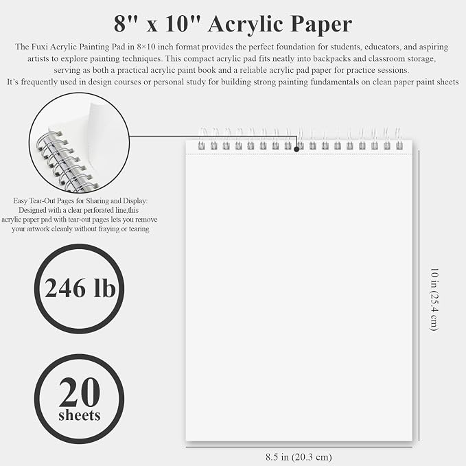 Fuxi 8x10 Sketchbook for Acrylic Paint, 246 lb/ 400gsm Thick Paper for Painting - Image 2