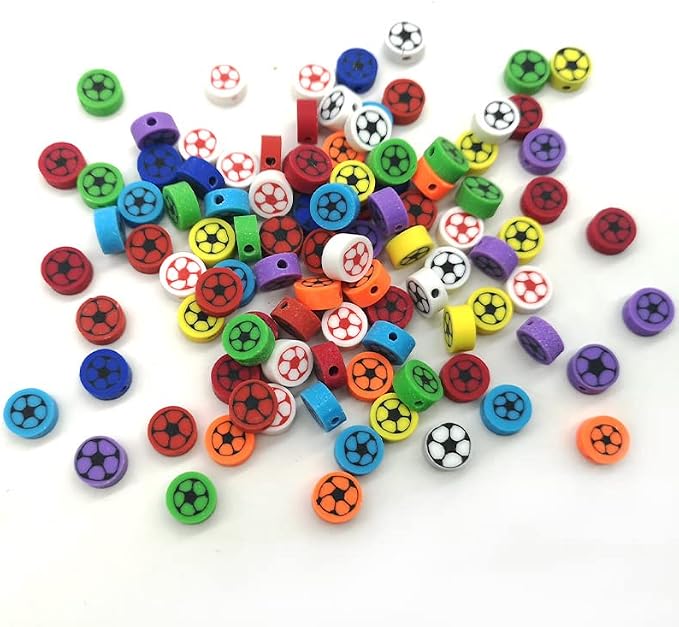 100pcs Football Polymer Clay Spacer Beads - Image 5