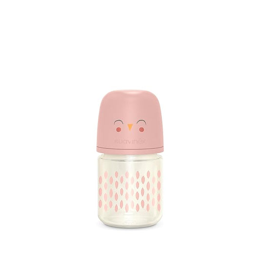 Suavinex Bonhomia Glass Baby Bottle with SX PRO Silicone Nipple, Anti Colic Baby Bottles, Baby Bottles for Breastfed Babies, Slow Flow, 0mo, 4oz, Pink