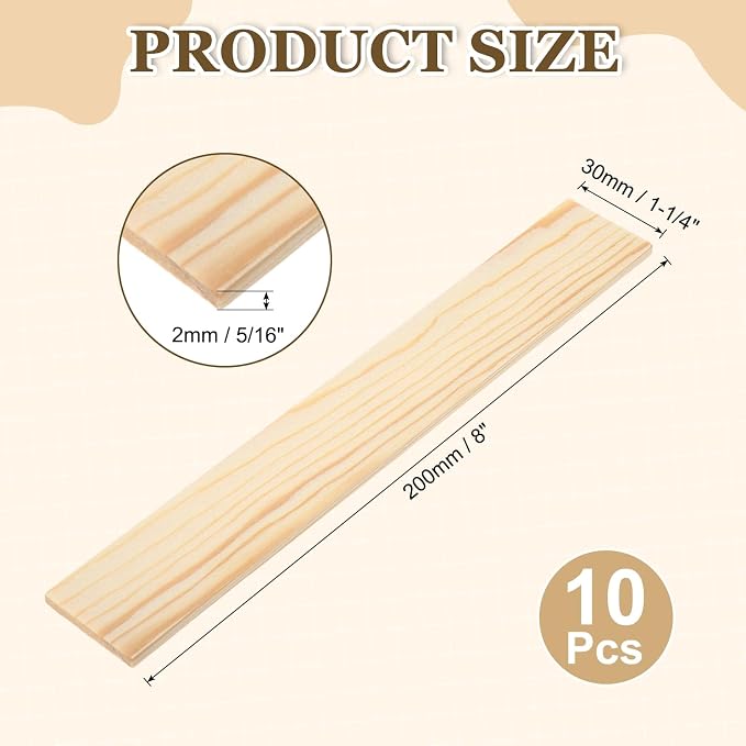 MECCANIXITY 10Pcs Wood Strips Slats, 5/64" x 1‑1/4" x 8" Thin Wood Sticks Flat - Image 2