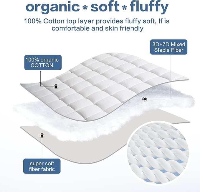 LEISURE TOWN Cotton Mattress Pad Full Size Fitted Quilted Mattress Cover Pillow - Image 3