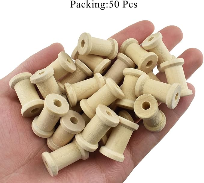 HAHIYO 1Inch 50PCs Natural Wood Spool Unfinished Wooden Empty Thread Spool - Image 6