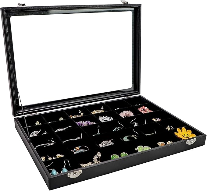 Wudygirl 30 Grid Jewelry Organizer Clear Lid Jewelry Tray Stackable Jewelry by Wudygirl