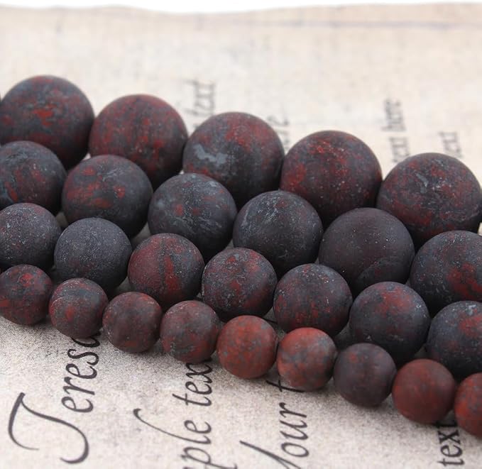 36pcs Natural Matte Red Flower Gemstone Beads，10mm Frosted Round Loose Stone - Image 5