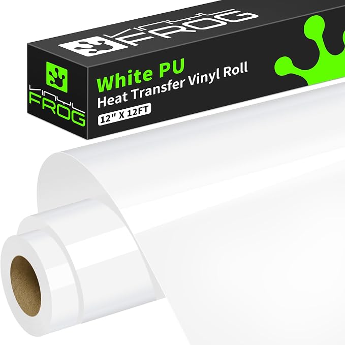 VINYL FROG White Heat Transfer Vinyl Roll 12" x12ft Matte HTV Vinyl | White by VINYLFROG