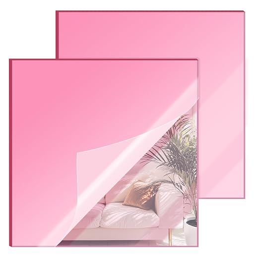 12x12 Inches Pink Mirror Acrylic Sheet – 2 Pcs Reflective Acrylic Panel by SAKRNIC