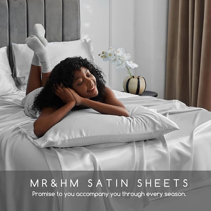 MR&HM Satin Bed Sheets, Full Size Sheets Set - Image 6