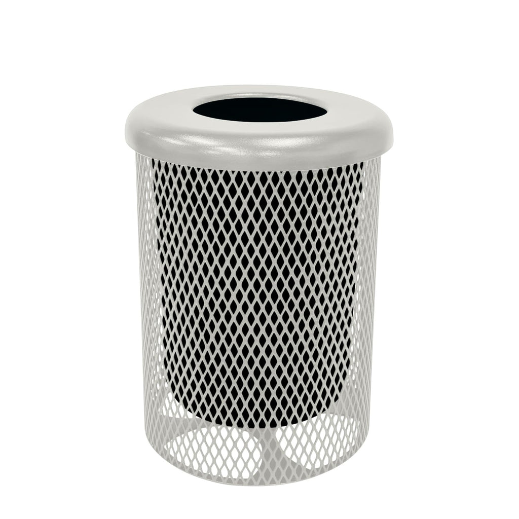 COATEDOUTDOORFURNITURE RFT-TXTGRY Heavy Duty Round Trash Receptacle with Flat Top, Liner Included, 32 Gallon, Textured Grey, Made in America