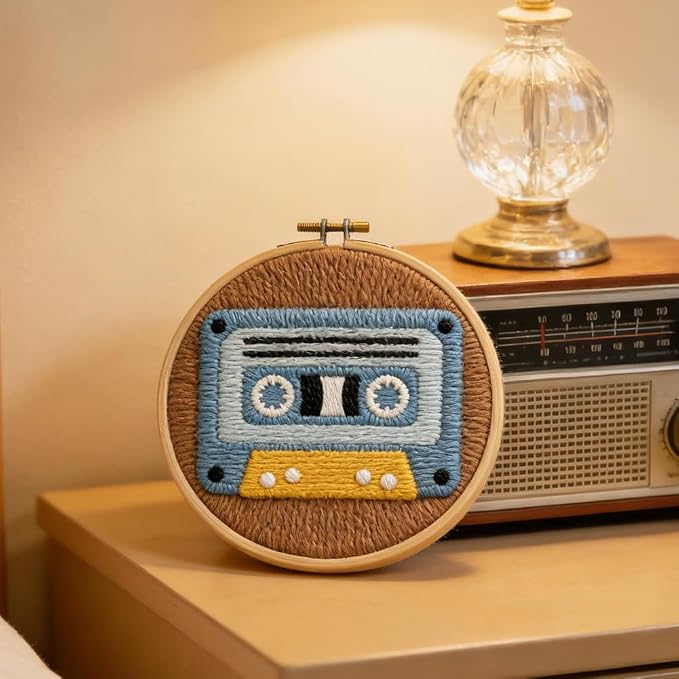 INFUNLY Cassette Tape Punch Needle Embroidery Kit 8.7" DIY Punch Embroidery Kit - Image 5