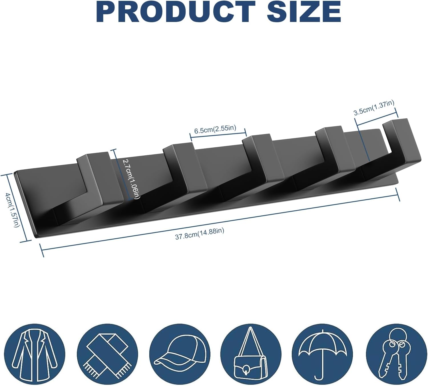 PMMASTO Coat Rack Wall Mount, Coat Hooks Wall Hooks for Hanging, Stainless Steel Coat Hanger Towel Hooks for Bathrooms, Hat Rack (Black 5 Hooks, 1 Pack)