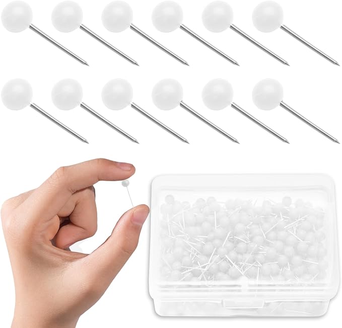 White Map Pins, 1/8 Inch, Round Ball Head | Map Tacks, Push Pins - Image 7