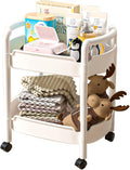 2-Tier Plastic Rolling Utility Cart with Handle Tower Rack Snack Cart with Wheels Multi-Functional Storage Trolley for Kitchen Bathroom Laundry Home Office Living Room Organization, White