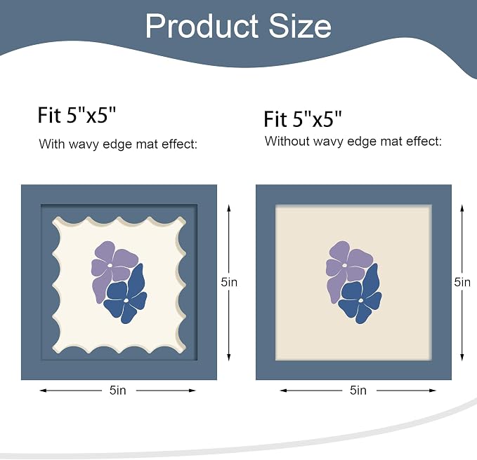 5x5 Picture Frame with Wavy Mat, Wooden Real Glass 5 x 5 Photo Frame - Image 2