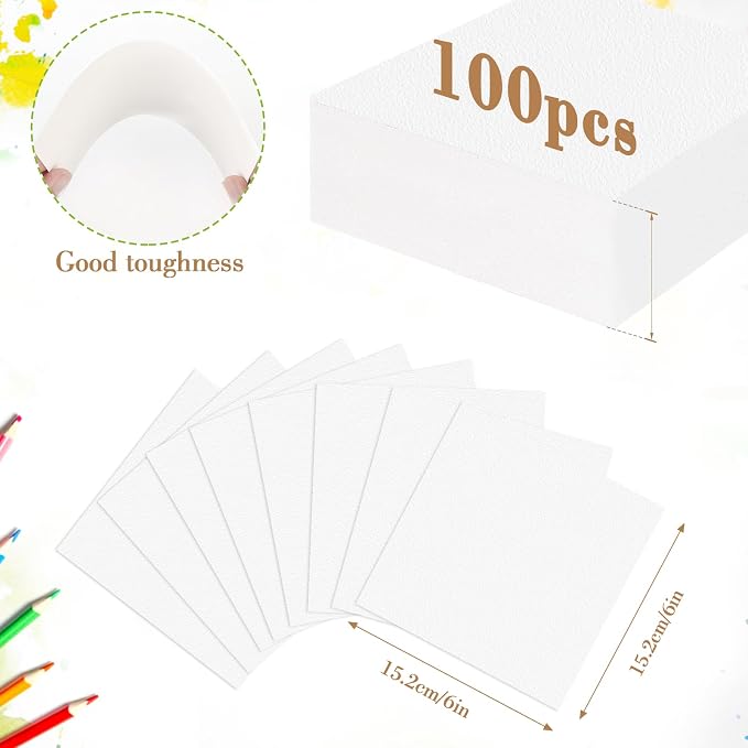100PCS 6x6 Watercolor Paper Bulk, 140lb/300g Cold Press Thick Water Color Paper - Image 2