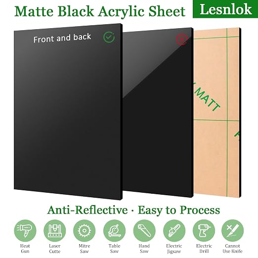 Matte Black Cast Acrylic Sheets 24 x 36 x 1/4 inch Thick 6mm Frosted Black - Image 3
